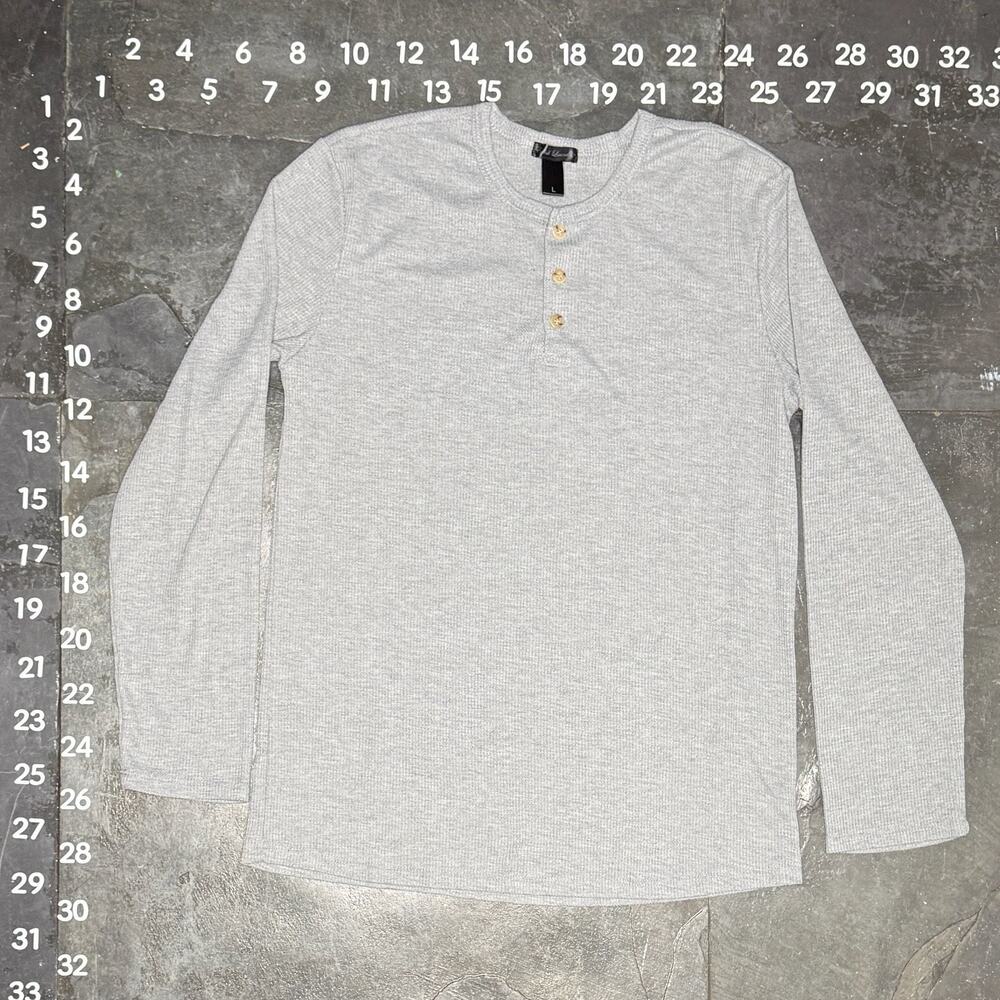 English Laundry Men's Long Sleeve Waffle Knit Thermal Henley Shirt Grey